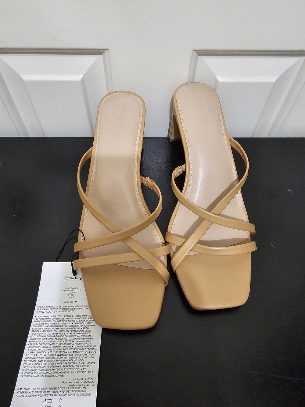 Women’s Strappy Square-Toe Slide Heels in Tan